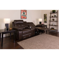 Flash Furniture BT-70530-2-BRN-GG Real Comfort Series 2-Seat Reclining Brown Leather Theater Seating Unit with Straight Cup Holders